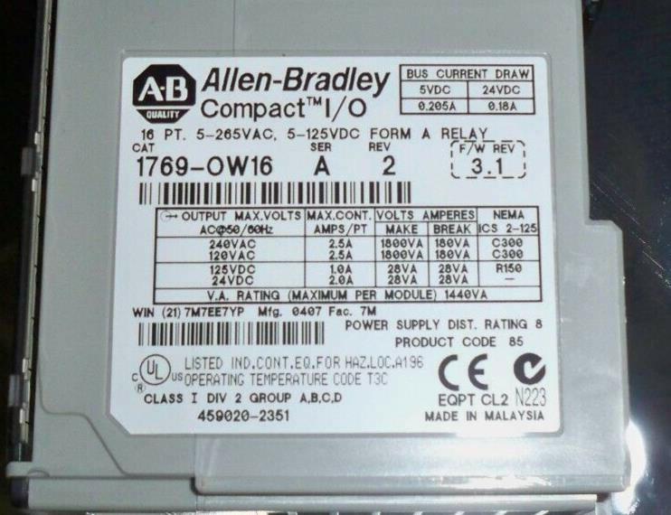 1769-OW16 Allen Bradley Series A Relay Output Module 1769OW16