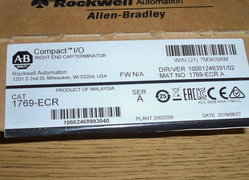 1769-ECR Allen Bradley Series A Right End Cap 1769ECR NIB