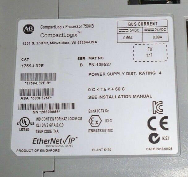 ALLEN BRADLEY 1769-L32E SERIES B LOGIX 5332E PROCESSOR UNIT 1769L32E