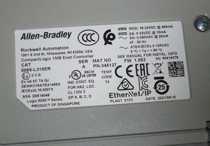 5069-L310ER Allen Bradley Enet Controller Series A 5069L310ER