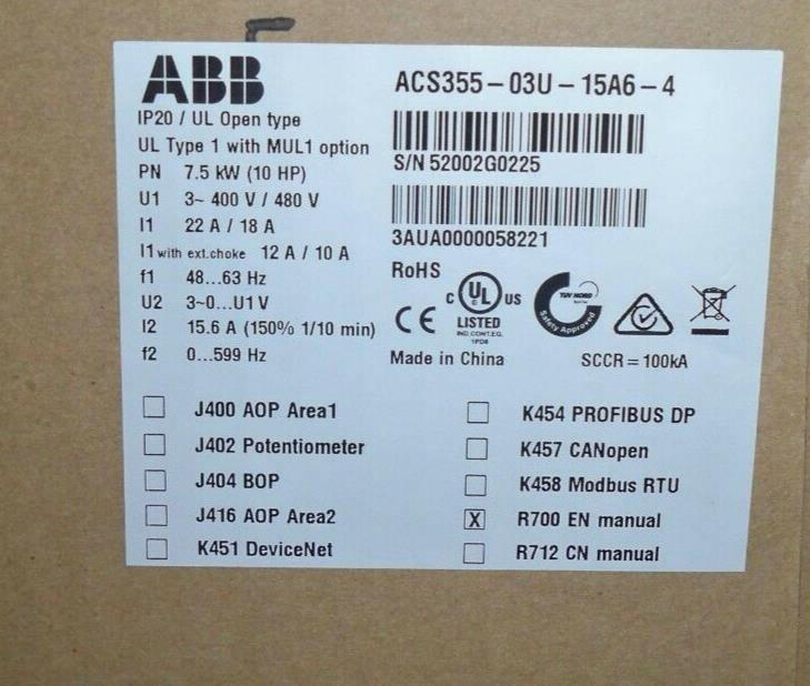 ABB ACS355-03U-15A6-4 DRIVE ACS35503U15A64