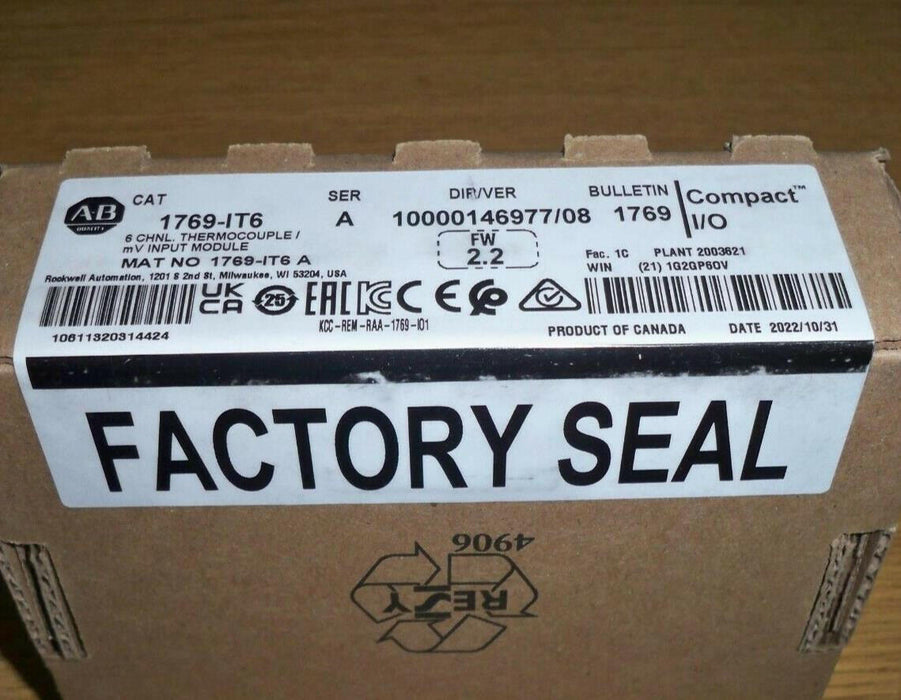 1769-IT6 Allen Bradley Thermocouple Input Module 1769IT6 New Sealed MFG 2022