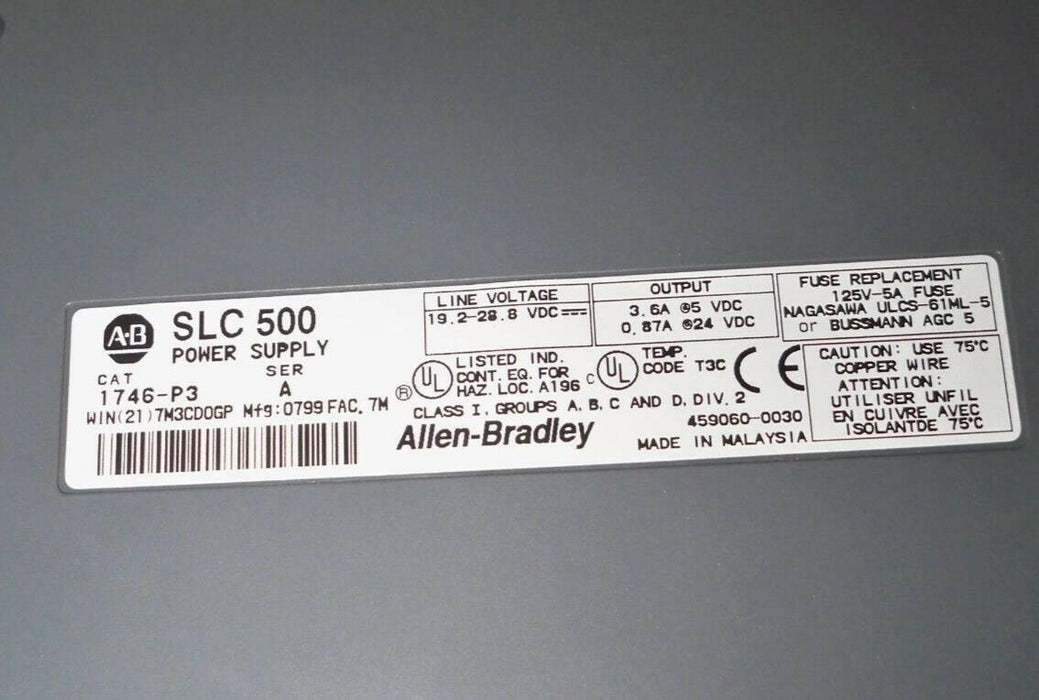 ALLEN BRADLEY 1746-P3 SER A POWER SUPPLY 1746-A4 SER B RACK 1746P3 & 1746A4