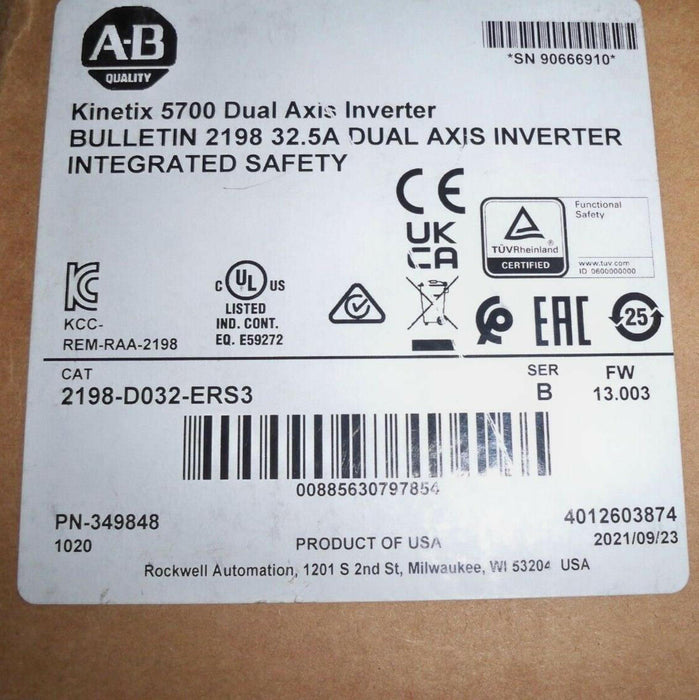 SEALED ALLEN-BRADLEY KINETIX 5700 2198-D032-ERS3 SERIES B DUAL AXIS INVERTER