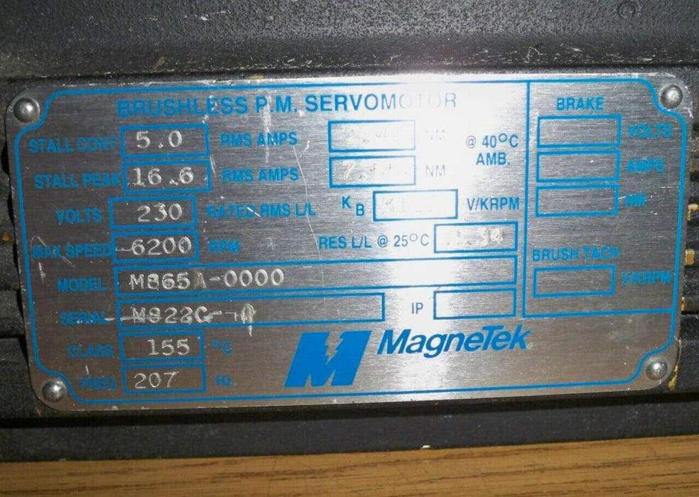 MAGNETEK M865A-0000 BRUSHLESS SERVO MOTOR M865A0000