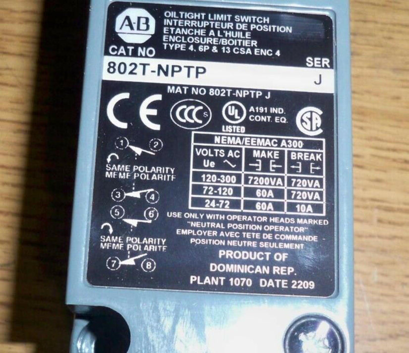 802T-NPTP Allen Bradley Series J Oil Tight Limit Switch 802TNPTP NIB NEW