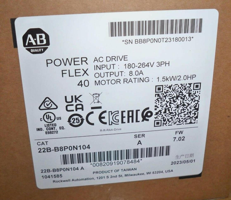 22B-B8P0N104 Allen Bradley Powerflex 40 AC Drive 22BB8P0N104